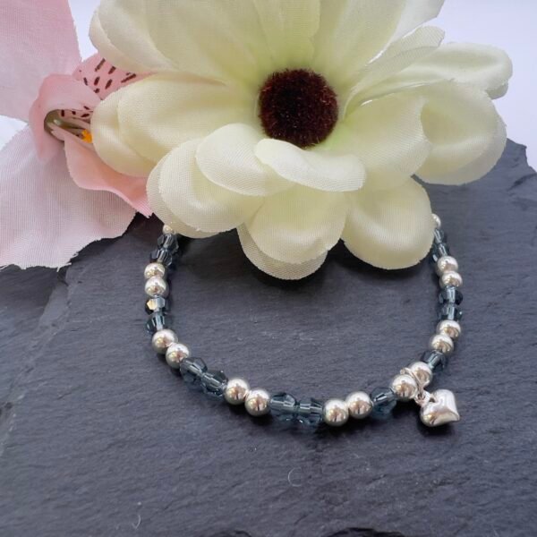 Blue Bead Heart Charm Bracelet