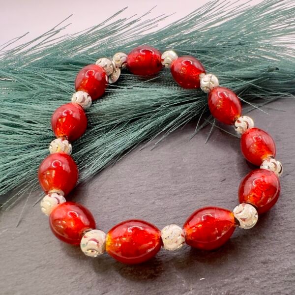 Red Glass Sparkly Bead Bracelet